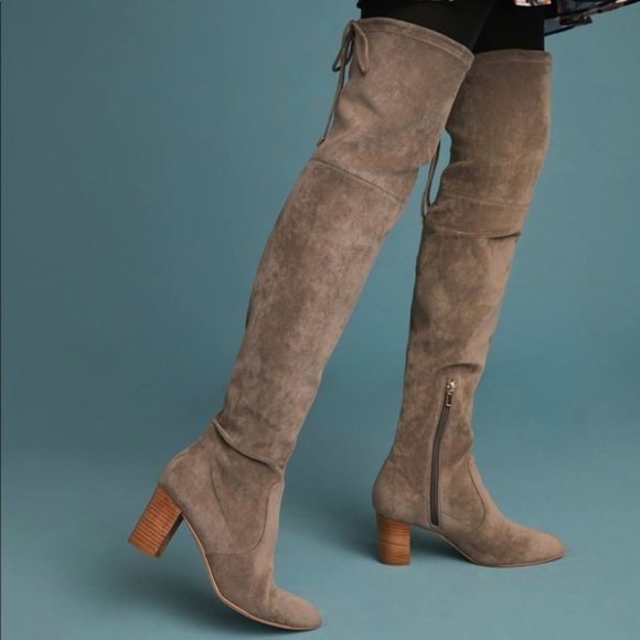 ANTHROPOLOGIE 6 Grey Stretch Suede OTK Over the knee BOOTS - Picture 2 of 10